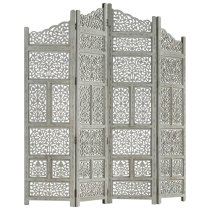 Fabre Mango Wood 4 Panels 160cm x 165cm Room Divider In Grey