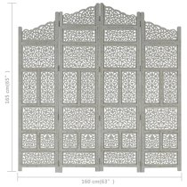 Fabre Mango Wood 4 Panels 160cm x 165cm Room Divider In Grey