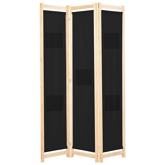 Gavyn Fabric 3 Panels 120cm x 170cm Room Divider In Black