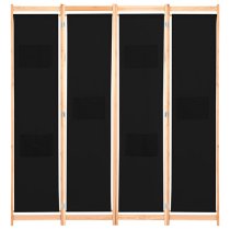 Gavyn Fabric 4 Panels 160cm x 170cm Room Divider In Black