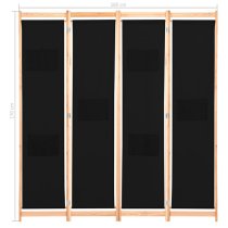 Gavyn Fabric 4 Panels 160cm x 170cm Room Divider In Black