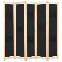 Gavyn Fabric 5 Panels 200cm x 170cm Room Divider In Black