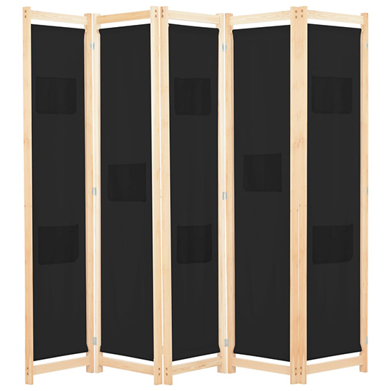 Gavyn Fabric 5 Panels 200cm x 170cm Room Divider In Black