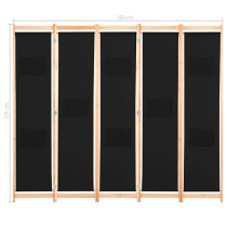 Gavyn Fabric 5 Panels 200cm x 170cm Room Divider In Black