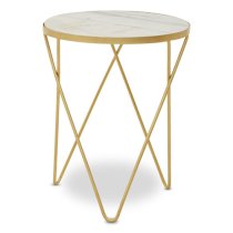 Mekbuda Round White Marble Top Side Table With Hairpin Legs