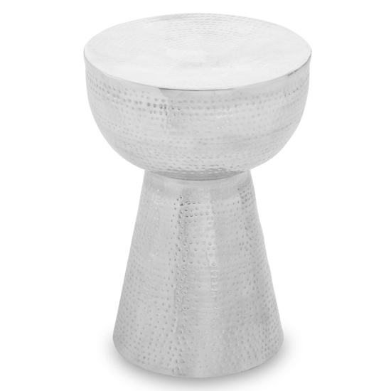 Mekbuda Round Metal Side Table In Silver Shiny Polished