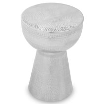 Mekbuda Round Metal Side Table In Silver Shiny Polished