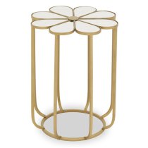 Mekbuda Petal White Mirrored Top Side Table With Gold Frame