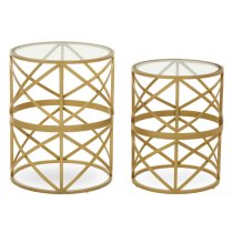 Mekbuda Round Clear Glass Top Nest Of 2 Tables With Gold Frame