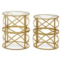 Mekbuda Round Clear Glass Top Nest Of 2 Tables With Gold Frame