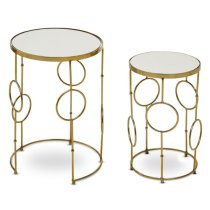 Mekbuda Round White Glass Top Nest Of 2 Tables With Gold Frame