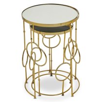 Mekbuda Round White Glass Top Nest Of 2 Tables With Gold Frame