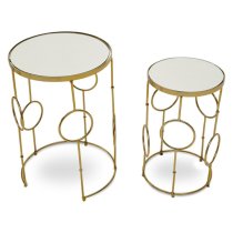 Mekbuda Round White Glass Top Nest Of 2 Tables With Gold Frame