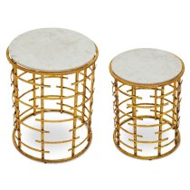 Mekbuda Round White Marble Top Nest Of 2 Tables With Gold Frame