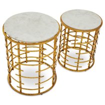 Mekbuda Round White Marble Top Nest Of 2 Tables With Gold Frame