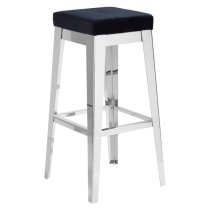 Fafnir Black Velvet Bar Stool With Silver Stainless Steel Legs