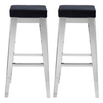 Fafnir Black Velvet Bar Stool With Silver Steel Legs In A Pair