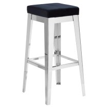 Fafnir Black Velvet Bar Stool With Silver Steel Legs In A Pair