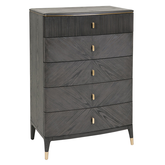 Dileta Wooden Chest Of 5 Drawers In Ebony