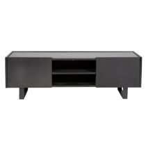 Iker Wooden TV Stand With Grey Stone Top In Black