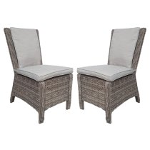 Abobo High Back Armless Fine Grey Fabric Dining Chair In Pair