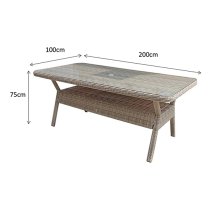 Abobo Rectangular Glass Top 200cm Dining Table In Fine Grey