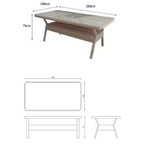 Abobo Rectangular Glass Top 200cm Dining Table In Fine Grey