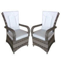 Fetsa Outdoor Flat Brown Weave Dining Armchairs In Pair