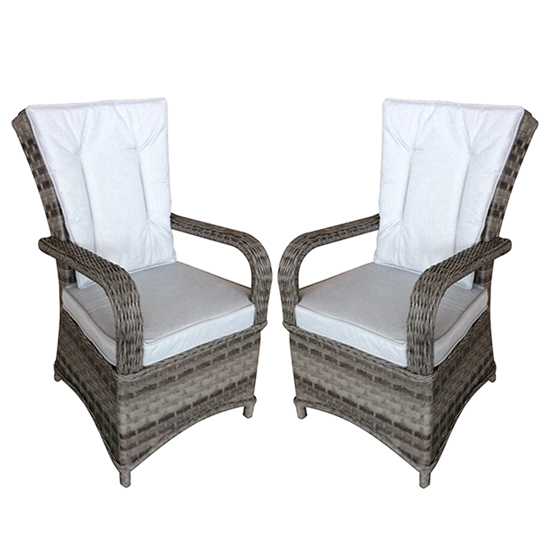 Fetsa Outdoor Flat Brown Weave Dining Armchairs In Pair