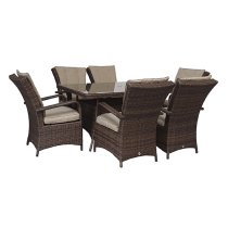 Fetsa Rectangular 150cm Dining Table With 6 Armchairs In Brown