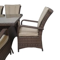 Fetsa Rectangular 150cm Dining Table With 6 Armchairs In Brown