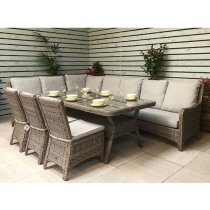 Abobo High Back Corner Large Lounge Dining Set In Fine Grey