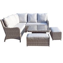 Abobo Corner Lounge Dining Set With 2 Benches In Fine Grey