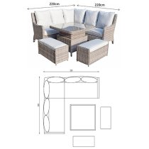 Abobo Corner Lounge Dining Set With 2 Benches In Fine Grey