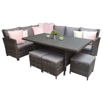 Caxias Corner Lounge Sofa Set With Dining Table In Grey Weave