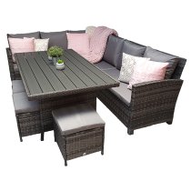 Caxias Corner Lounge Sofa Set With Dining Table In Grey Weave