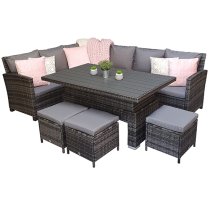 Caxias Corner Lounge Sofa Set With Liftup Dining Table In Grey