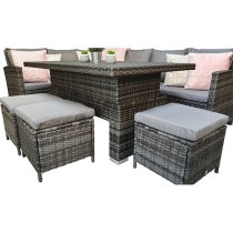 Caxias Corner Lounge Sofa Set With Liftup Dining Table In Grey