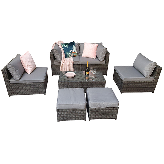 Cordoba Modular Lounge Sofa Set In Mixed Flat Grey Weave