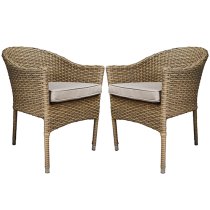 Derya Natural Wicker Stacking Dining Chairs In Pair