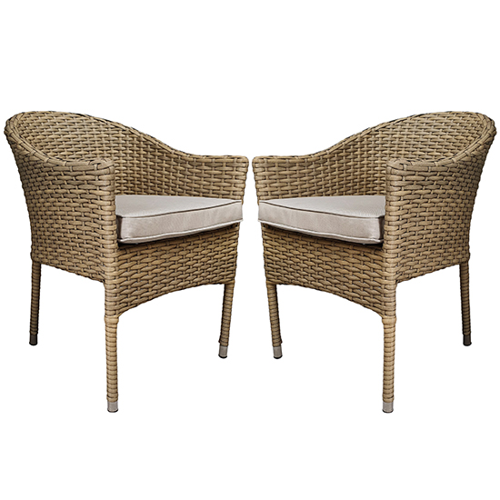 Derya Natural Wicker Stacking Dining Chairs In Pair