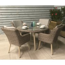 Deven Outdoor Round Dining Table With 4 Chairs In Fine Grey