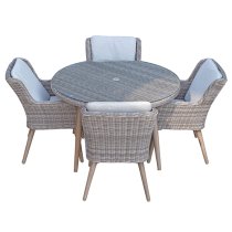 Deven Outdoor Round Dining Table With 4 Chairs In Fine Grey