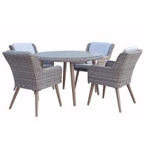 Deven Outdoor Round Dining Table With 4 Chairs In Fine Grey