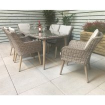 Deven Outdoor Rectangular Dining Table With 6 Chairs In Fine Grey