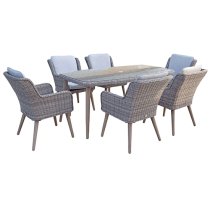 Deven Outdoor Rectangular Dining Table With 6 Chairs In Fine Grey