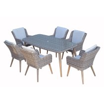 Deven Outdoor Rectangular Dining Table With 6 Chairs In Fine Grey