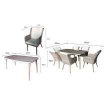 Deven Outdoor Rectangular Dining Table With 6 Chairs In Fine Grey