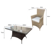 Derya Glass Top 150cm Dining Table With 6 High Back Chairs