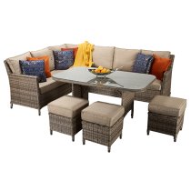 Enola Corner Dining Sofa Ser In Double Half Round Nature Weave